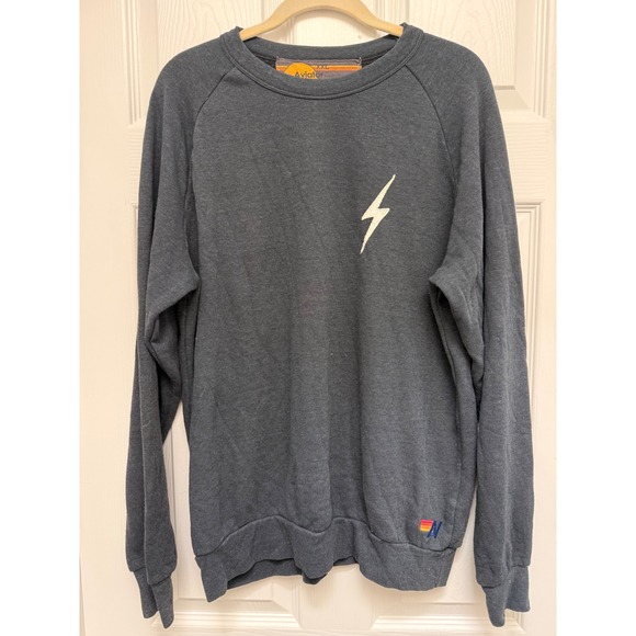Aviator Nation Tops - Aviator Nation Charcoal Gray Lightning Bolt Raglan Sweatshirt XXL Womens